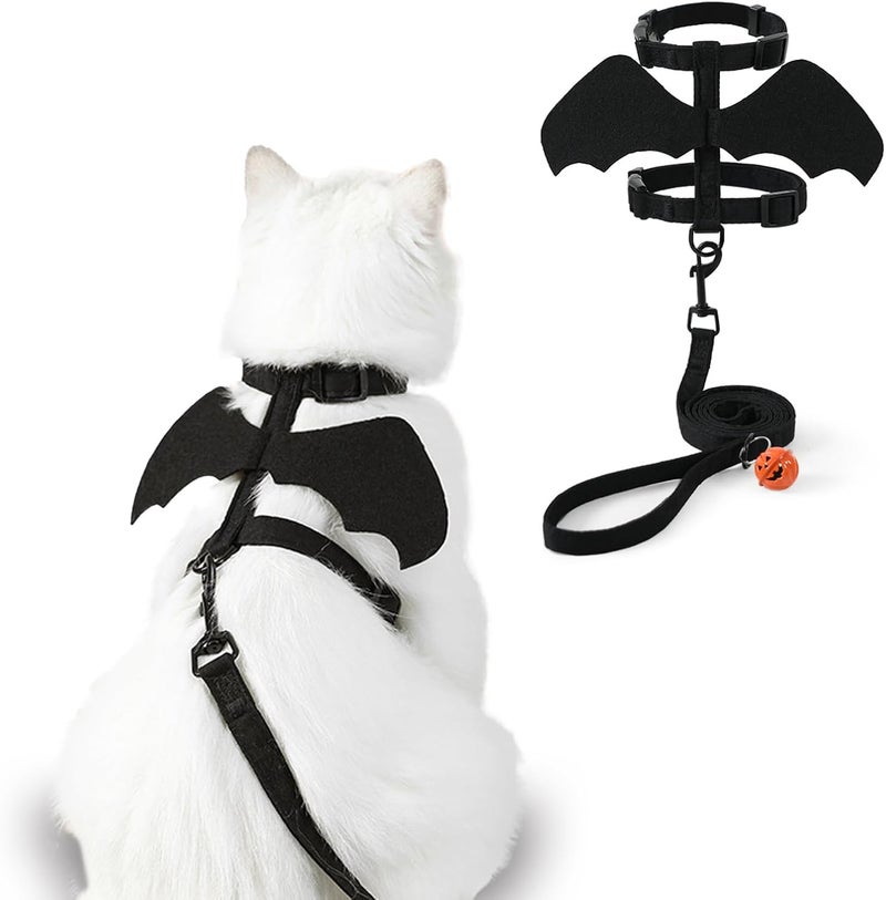 Yonuni Cat Harness and Leash, Cat Halloween Costumes with Bat Wings Escape Proof Soft Adjustable Vest, Easy Control Breathable Halloween Costumes Harness for Small Dogs Cats Rabbits (M) - Image 1